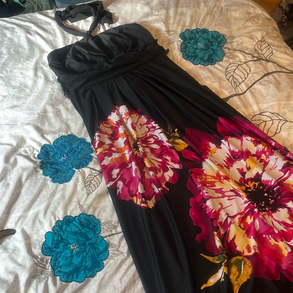 JFW Floral Strapless Dress With Pockets Halter and Backtie Size M